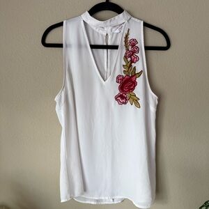 Candies Juniors White Sheer Sleeveless Blouse Floral Rose  Embroidered Tank Top